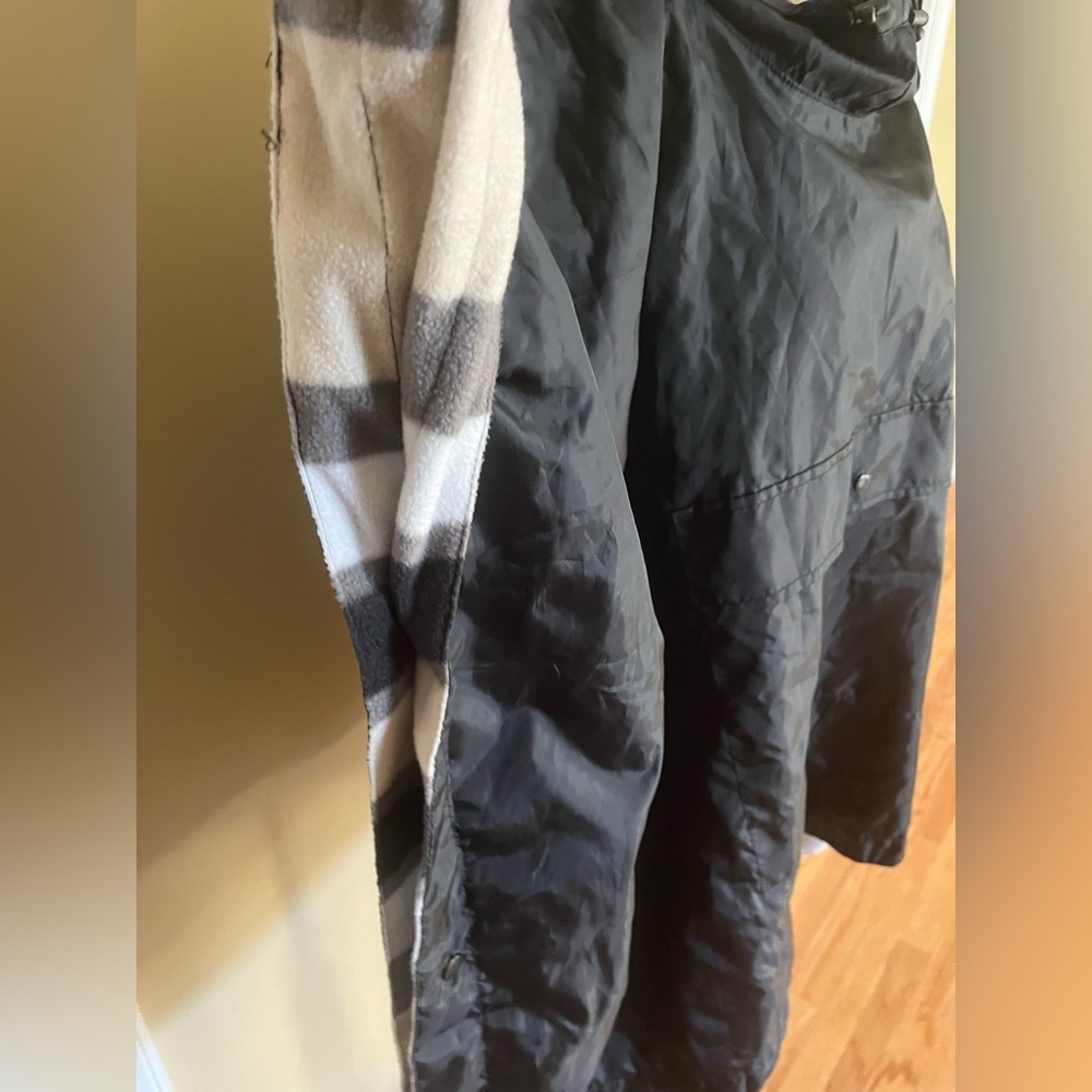 Black Hooded Poncho with Plaid Lining - Picture 9 of 11